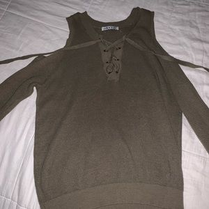 Green off-shoulder sweater